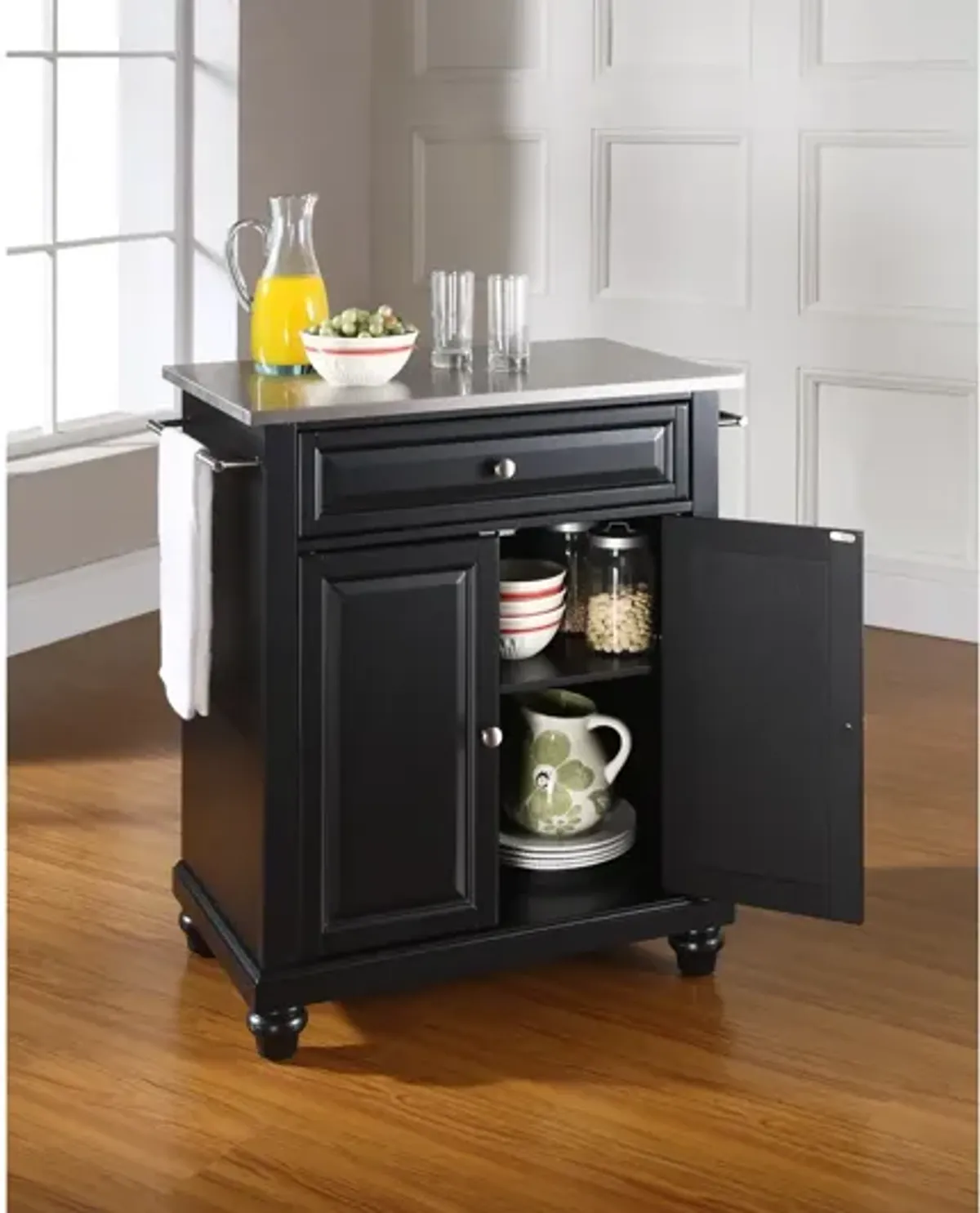 Cambridge Stainless Steel Top Portable Kitchen Island in Black