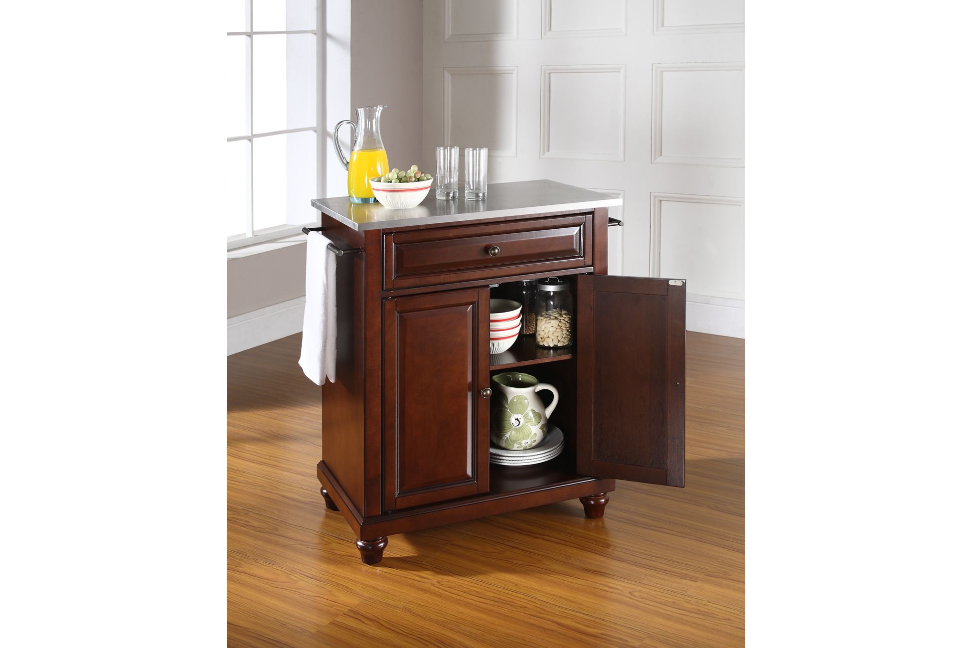 Cambridge Stainless Steel Top Portable Kitchen Island in Vintage Mahogany