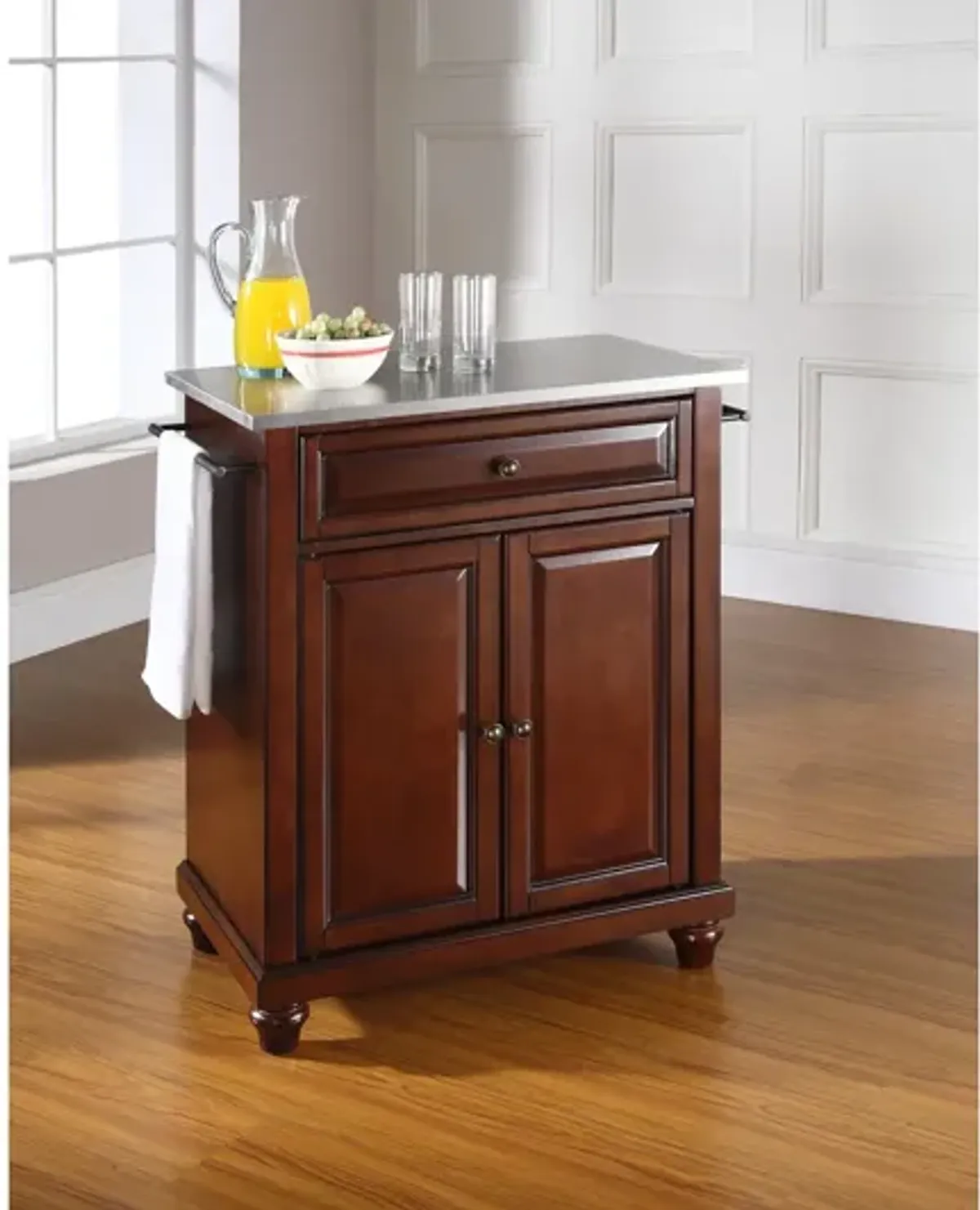 Cambridge Stainless Steel Top Portable Kitchen Island in Vintage Mahogany