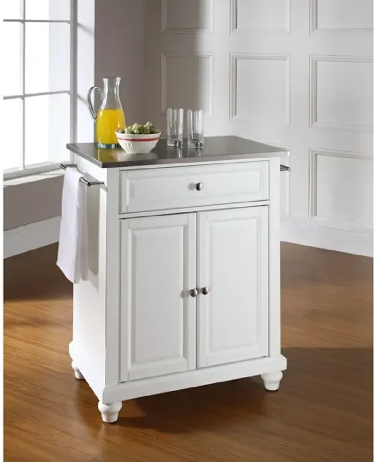 Cambridge Stainless Steel Top Portable Kitchen Island in White