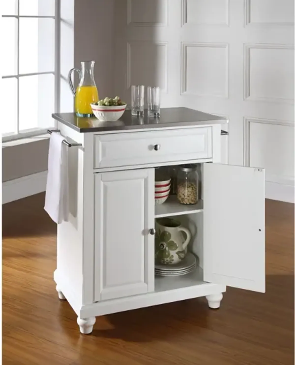 Cambridge Stainless Steel Top Portable Kitchen Island in White