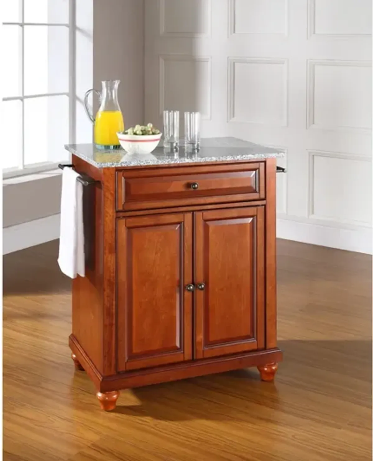 Cambridge Solid Granite Top Portable Kitchen Island in Classic Cherry