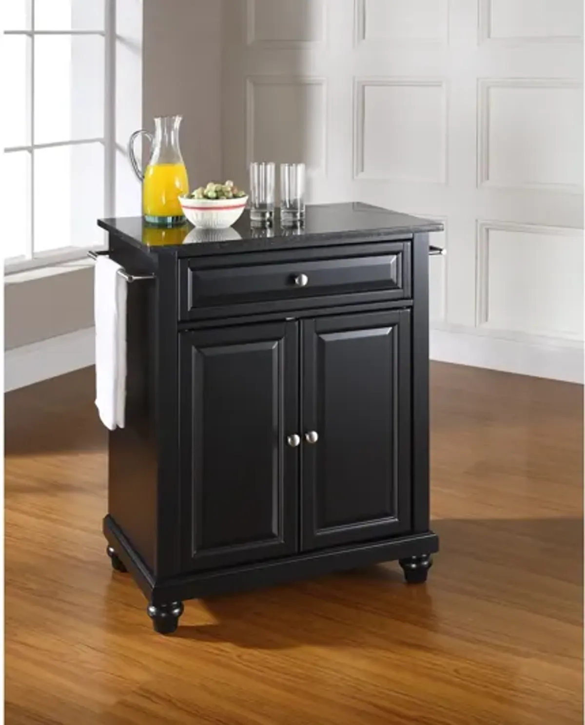 Cambridge Solid Black Granite Top Portable Kitchen Island in Black