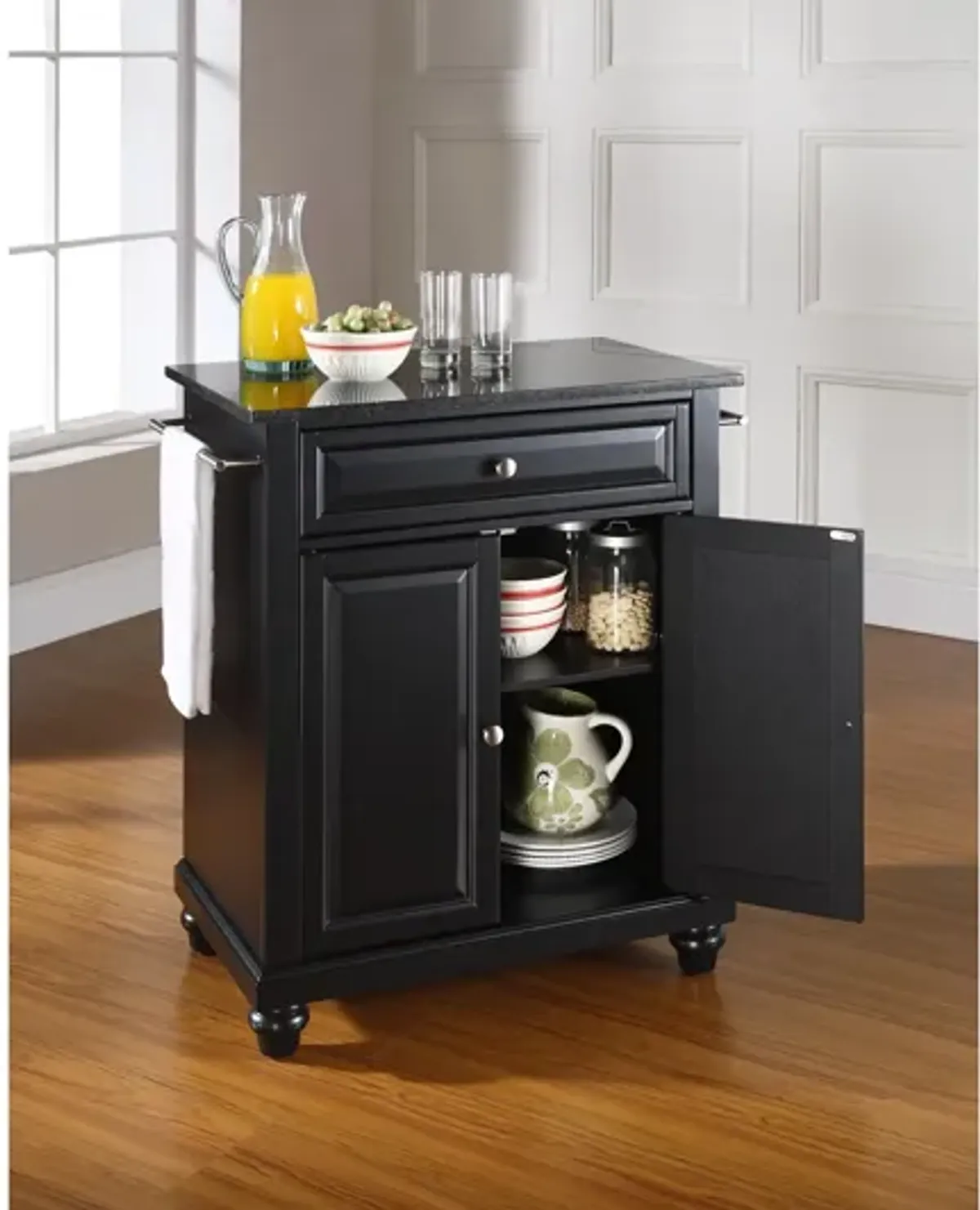 Cambridge Solid Black Granite Top Portable Kitchen Island in Black