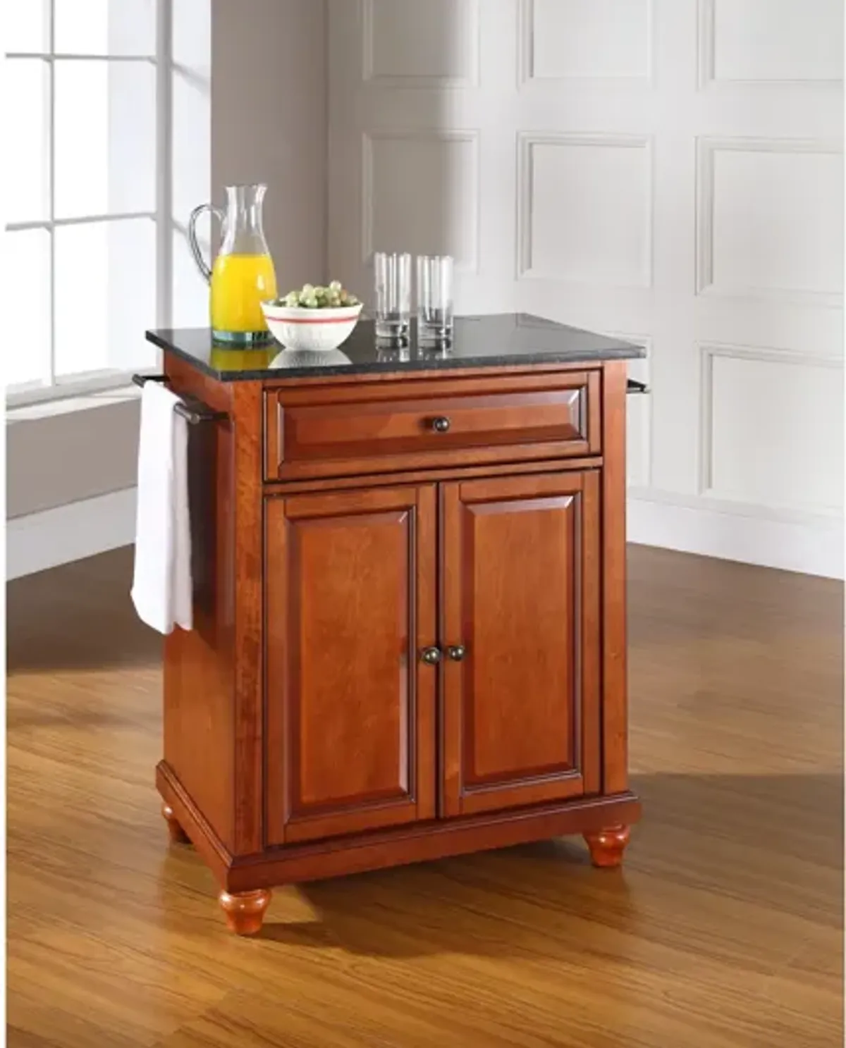 Cambridge Solid Black Granite Top Portable Kitchen Island in Classic Cherry