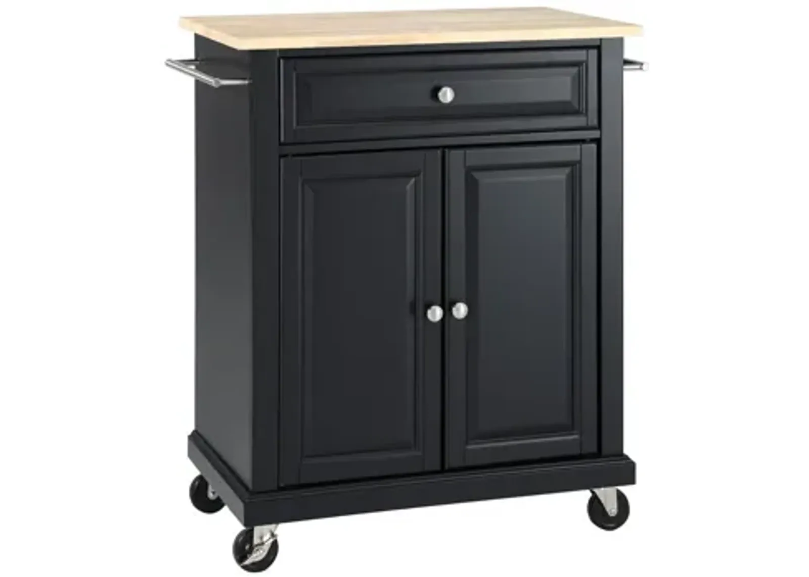 Natural Wood Top Portable Kitchen Cart/Island in Black