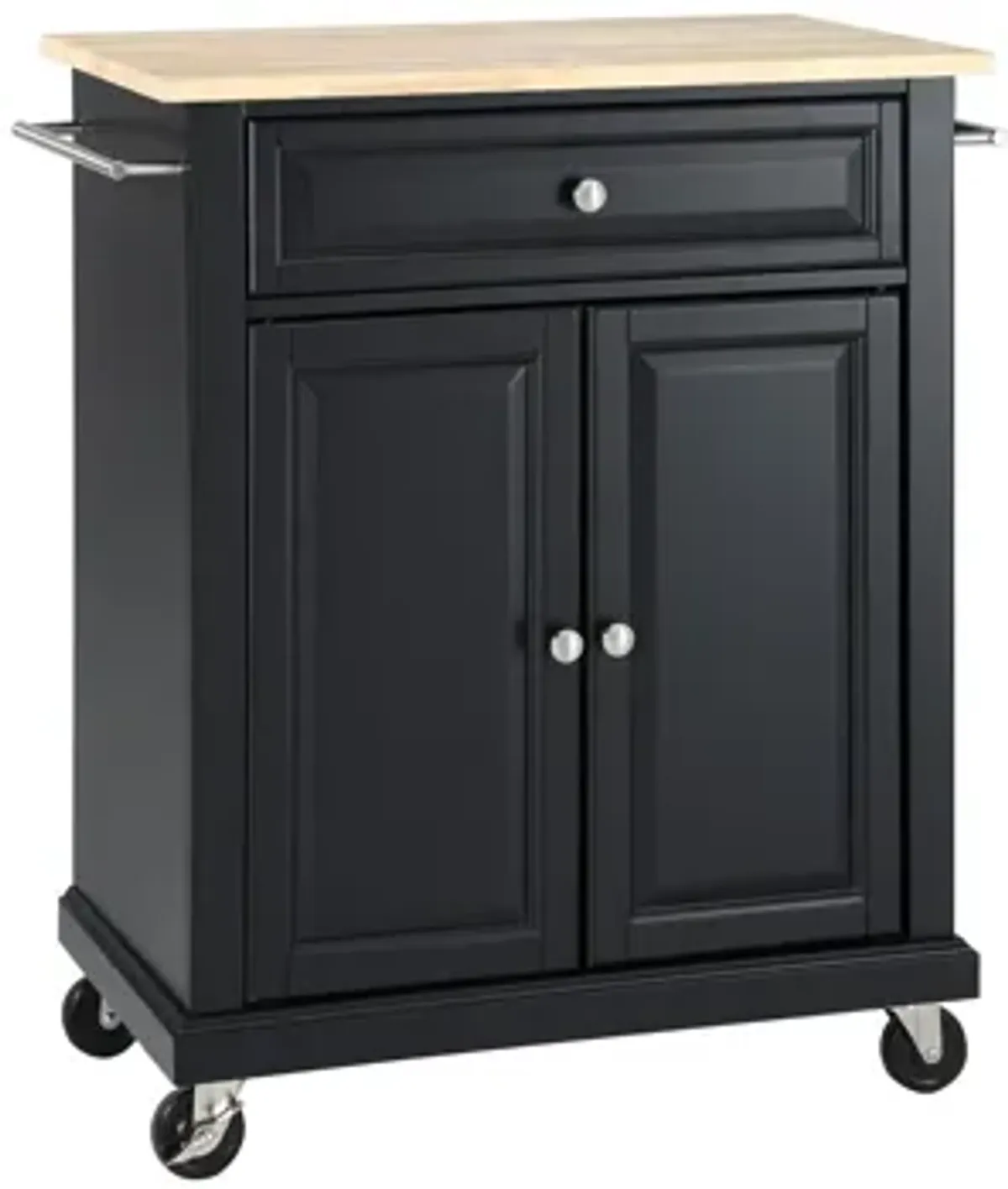 Natural Wood Top Portable Kitchen Cart/Island in Black