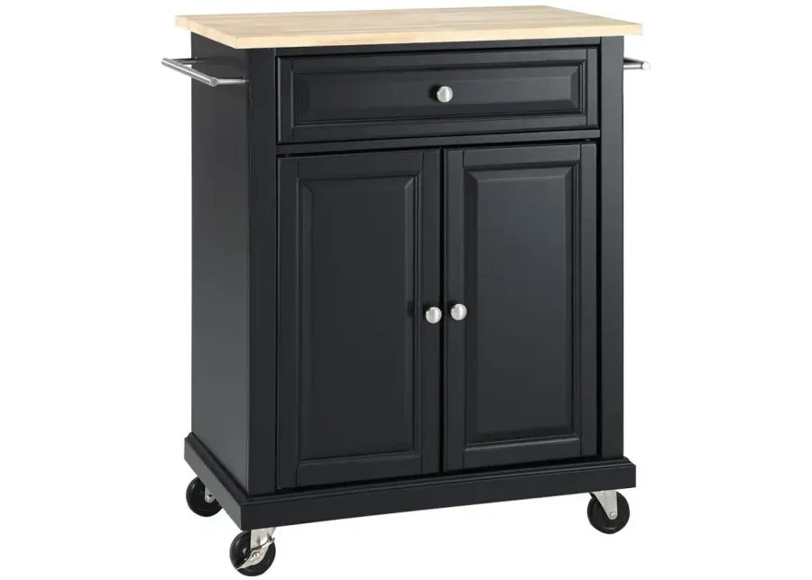 Natural Wood Top Portable Kitchen Cart/Island in Black