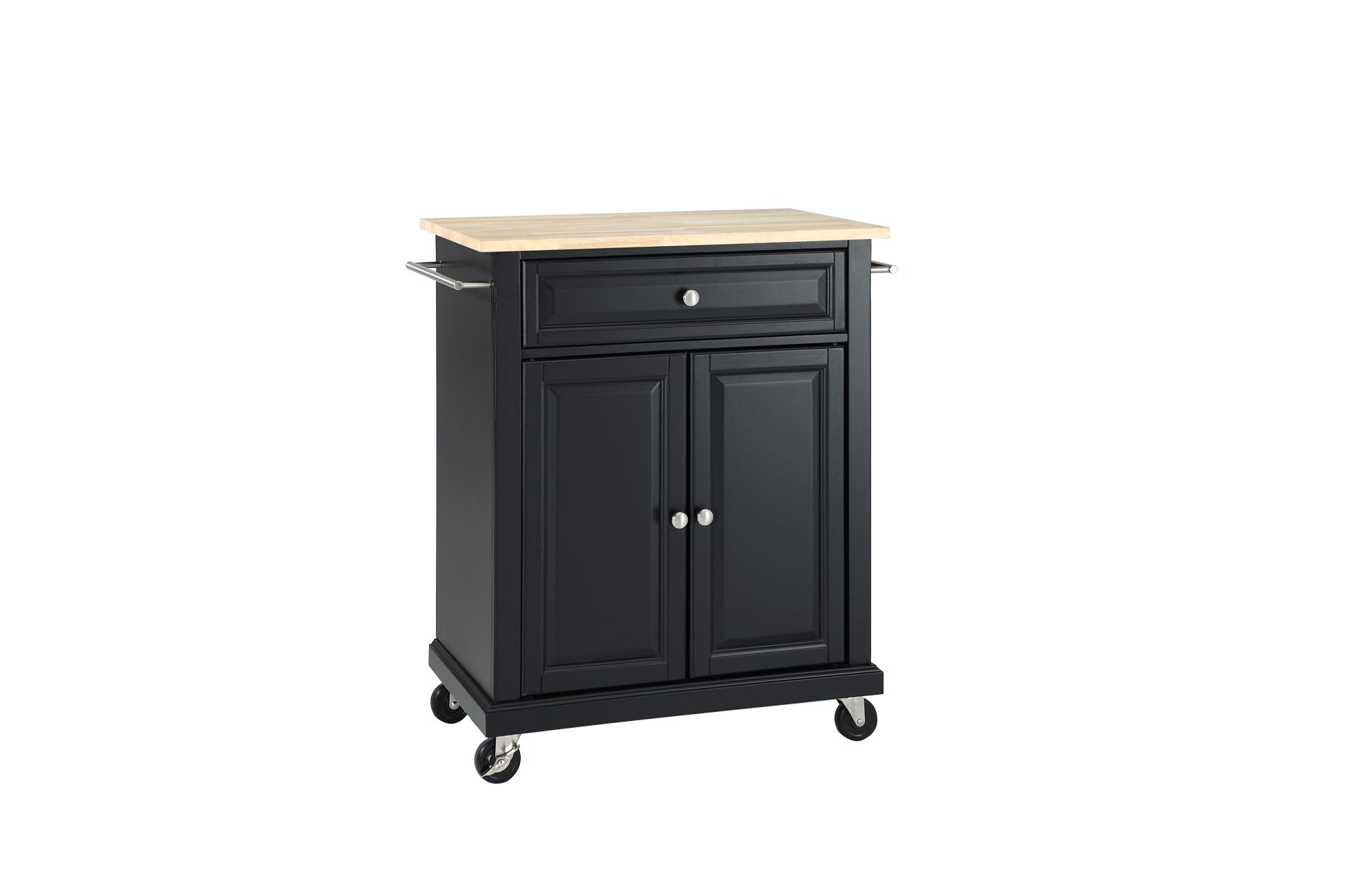 Natural Wood Top Portable Kitchen Cart/Island in Black
