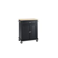 Natural Wood Top Portable Kitchen Cart/Island in Black