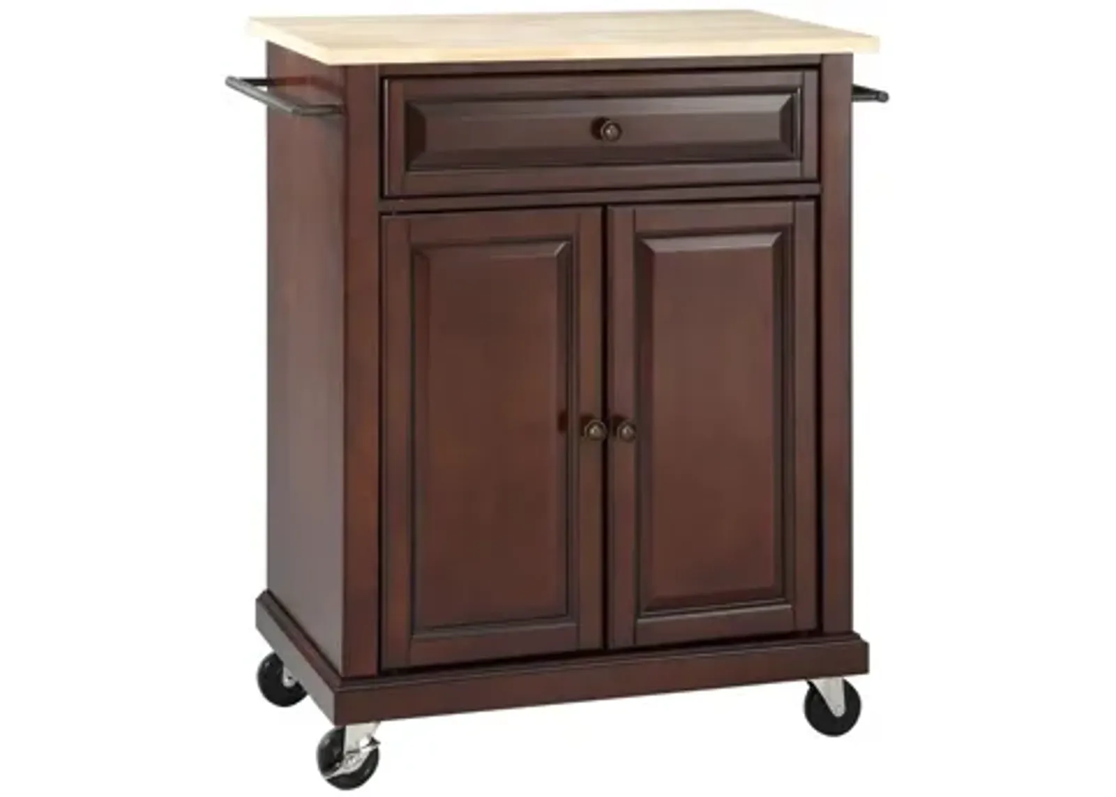 Natural Wood Top Portable Kitchen Cart/Island in Vintage Mahogany