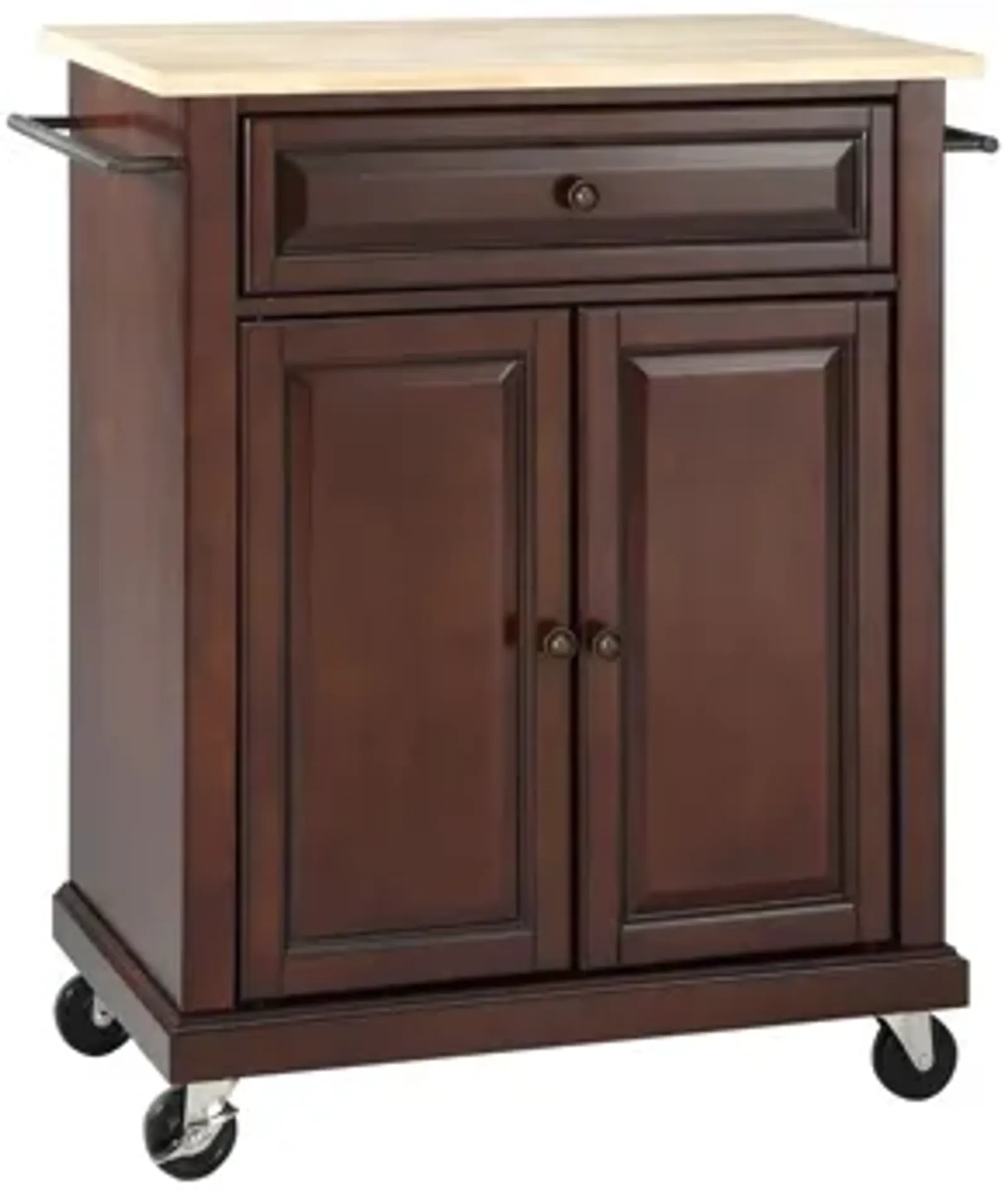 Natural Wood Top Portable Kitchen Cart/Island in Vintage Mahogany