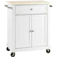 Natural Wood Top Portable Kitchen Cart/Island in White