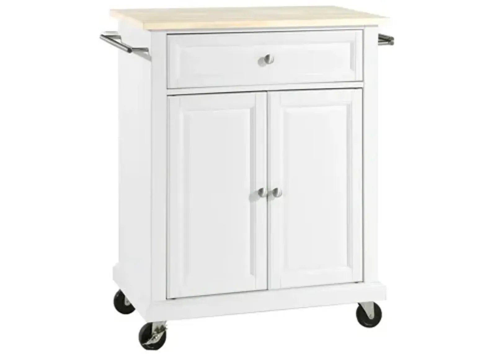 Natural Wood Top Portable Kitchen Cart/Island in White