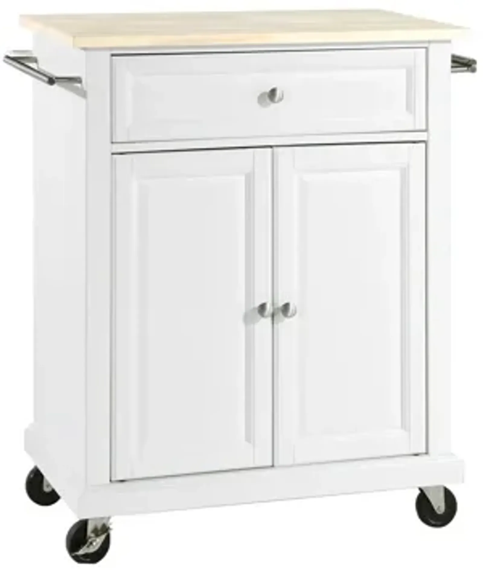 Natural Wood Top Portable Kitchen Cart/Island in White