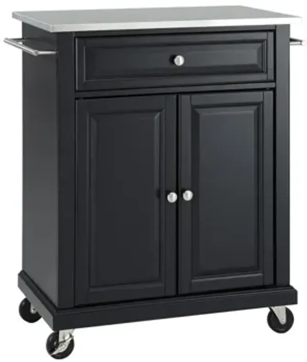 Stainless Steel Top Portable Kitchen Cart/Island in Black