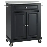 Stainless Steel Top Portable Kitchen Cart/Island in Black