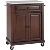 Stainless Steel Top Portable Kitchen Cart/Island in Vintage Mahogany