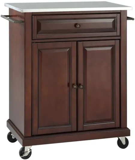 Stainless Steel Top Portable Kitchen Cart/Island in Vintage Mahogany