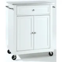 Stainless Steel Top Portable Kitchen Cart/Island in White