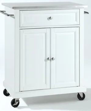 Stainless Steel Top Portable Kitchen Cart/Island in White