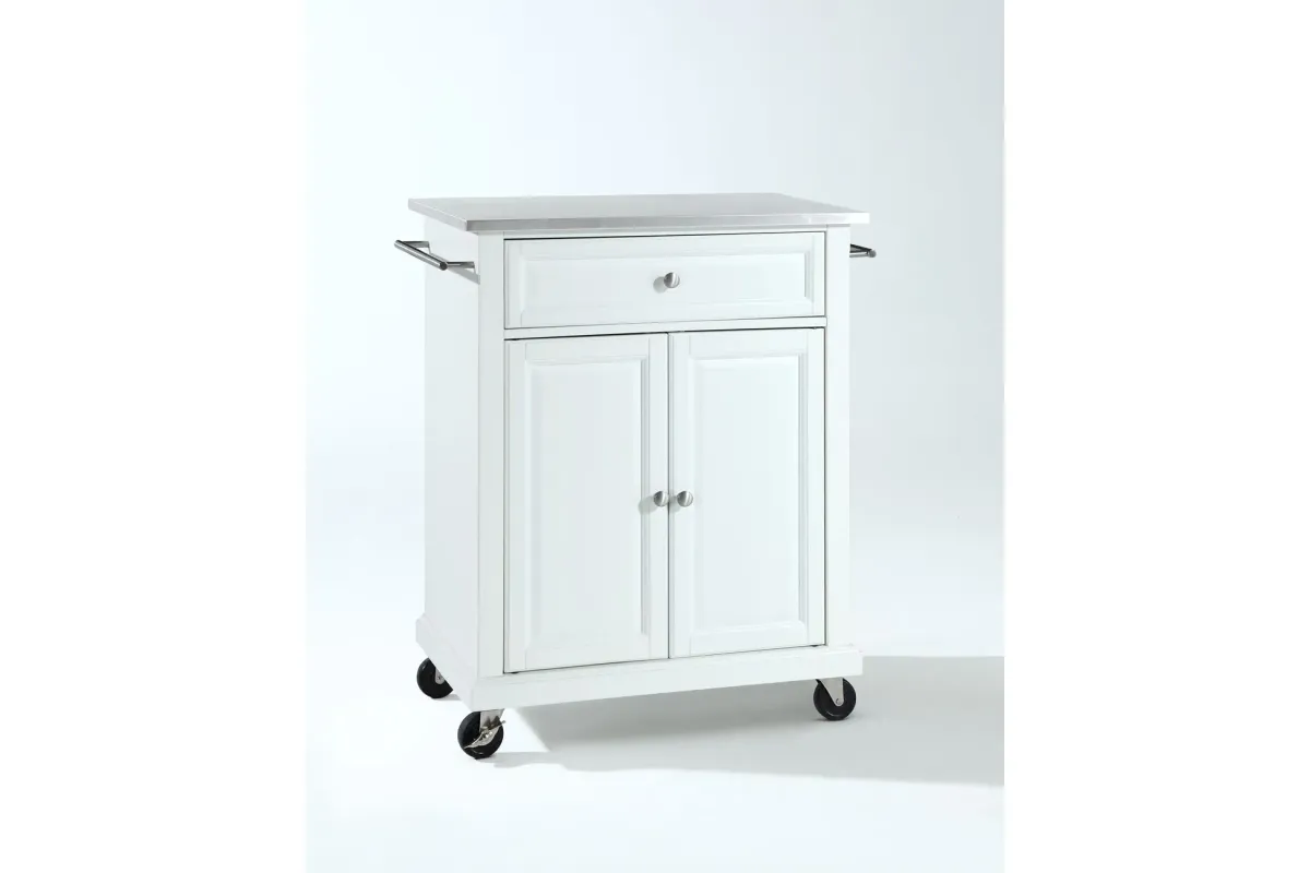 Stainless Steel Top Portable Kitchen Cart/Island in White