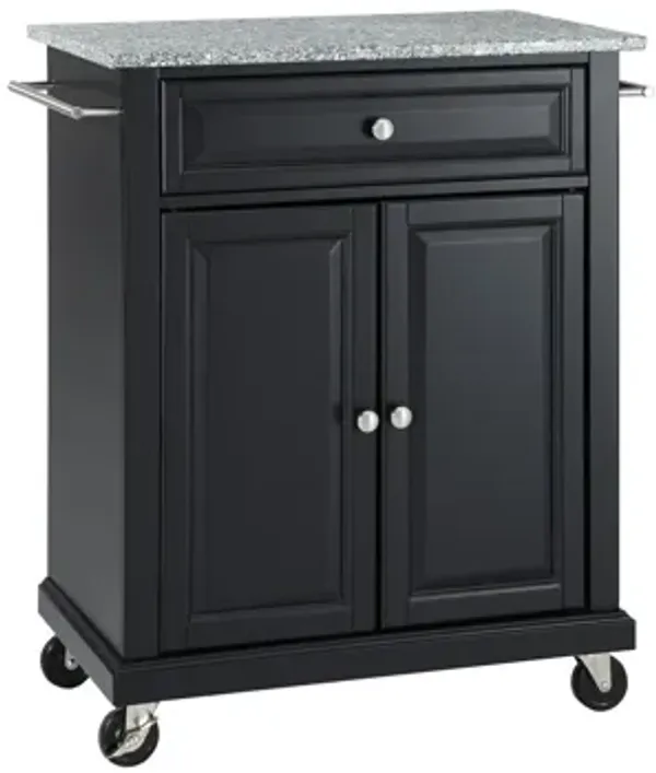 Solid Granite Top Portable Kitchen Cart/Island in Black