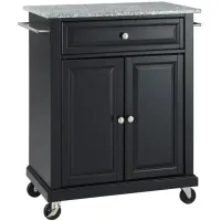Solid Granite Top Portable Kitchen Cart/Island in Black