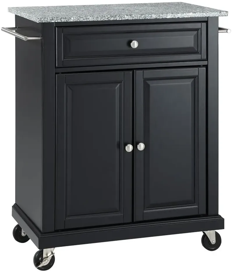 Solid Granite Top Portable Kitchen Cart/Island in Black