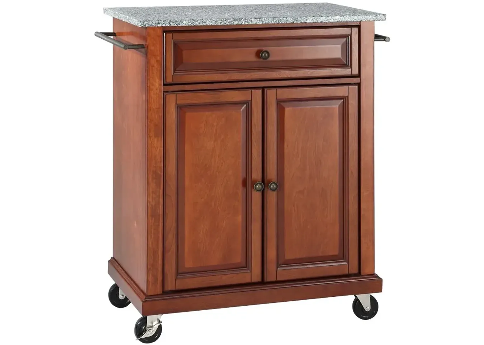 Solid Granite Top Portable Kitchen Cart/Island in Classic Cherry