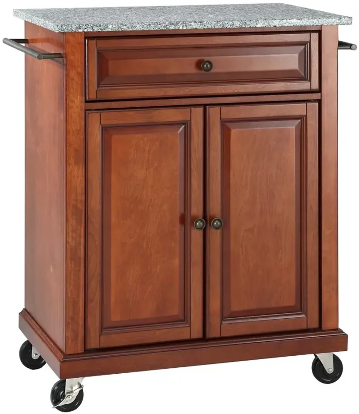 Solid Granite Top Portable Kitchen Cart/Island in Classic Cherry