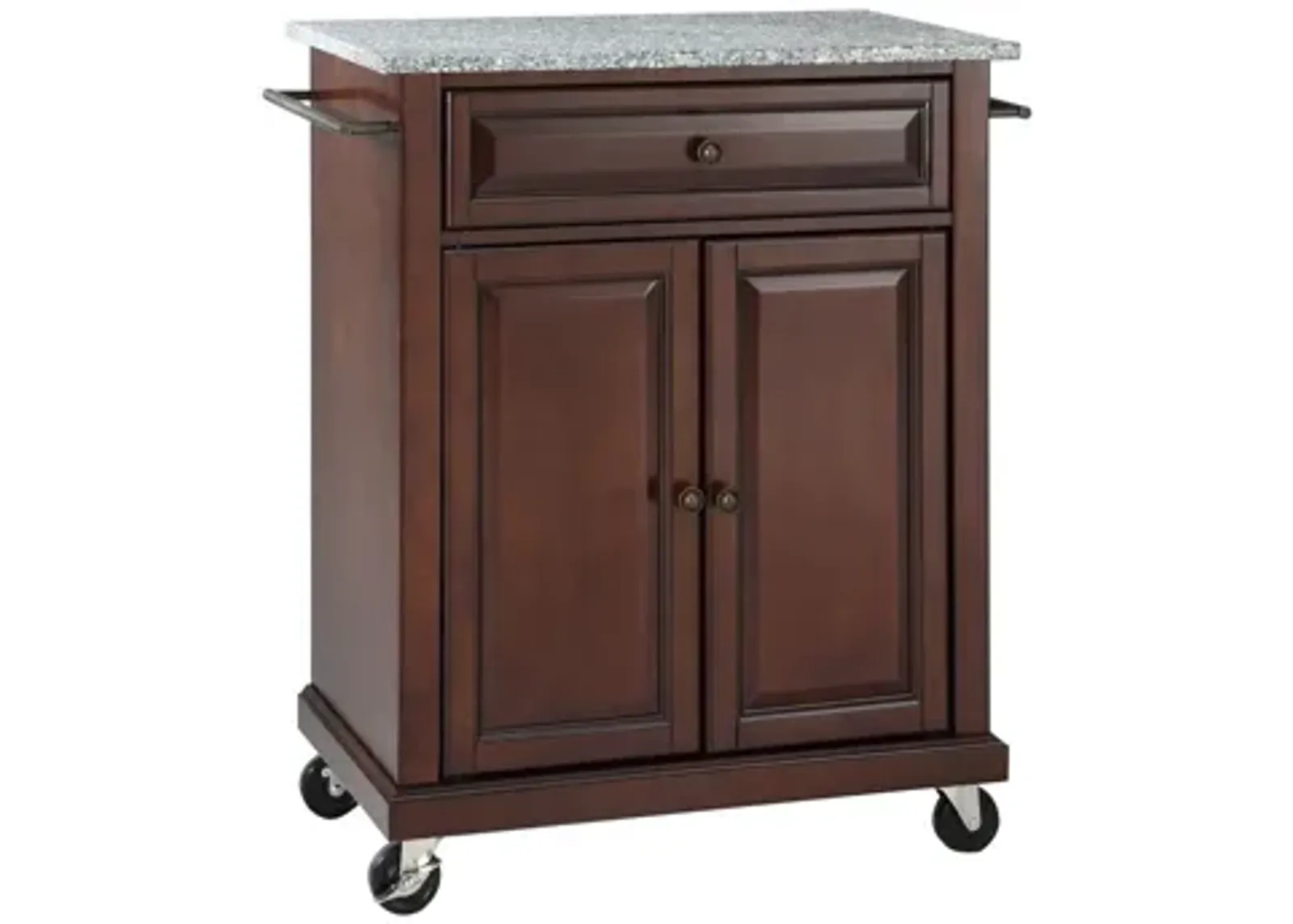 Solid Granite Top Portable Kitchen Cart/Island in Vintage Mahogany