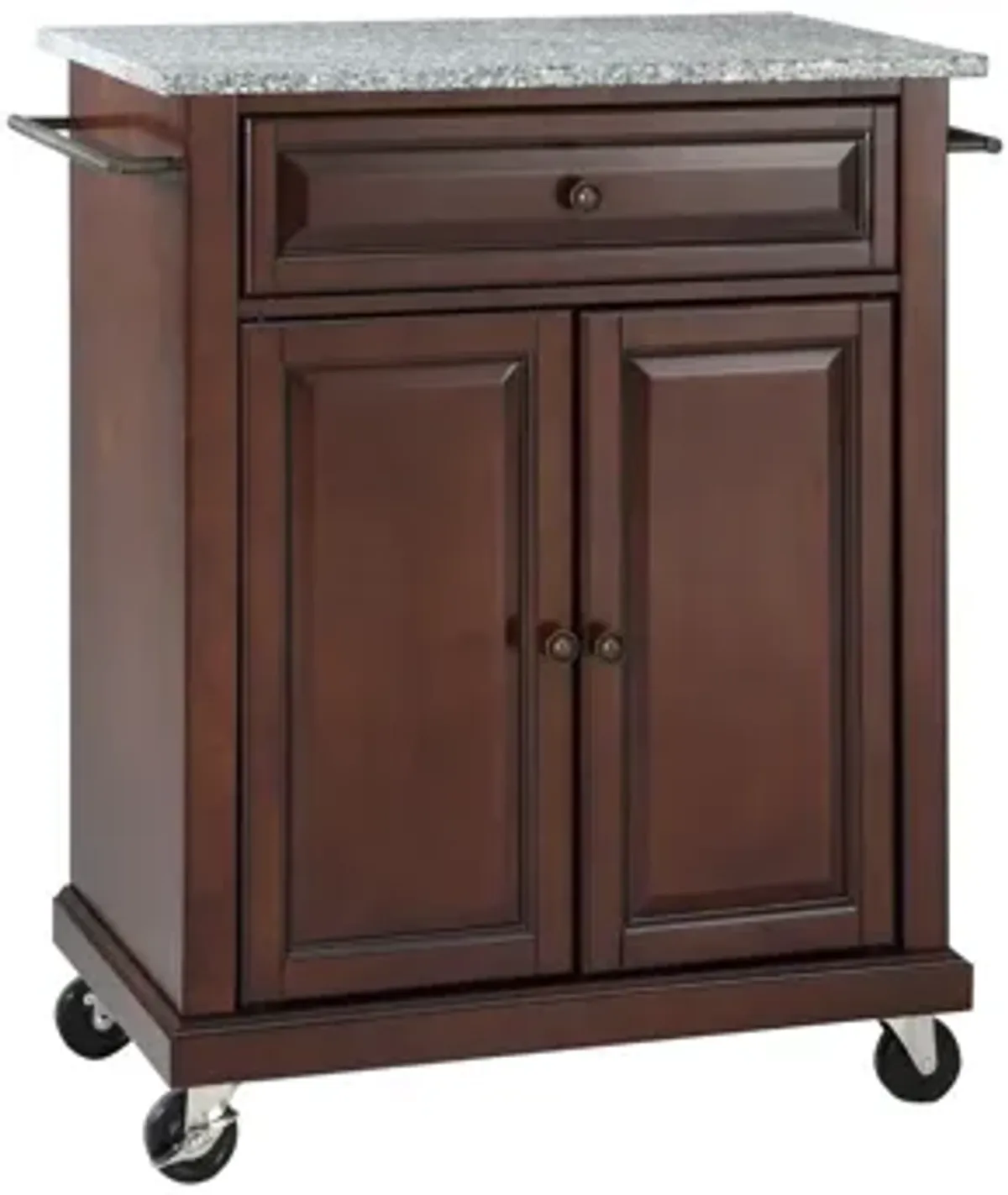 Solid Granite Top Portable Kitchen Cart/Island in Vintage Mahogany