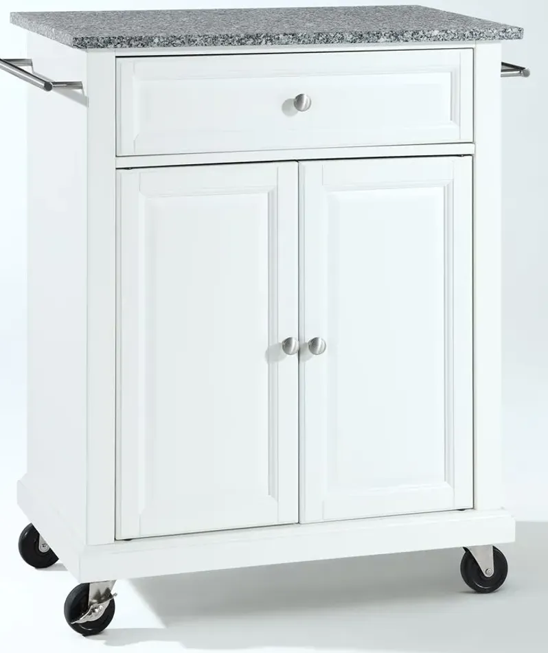 Solid Granite Top Portable Kitchen Cart/Island in White