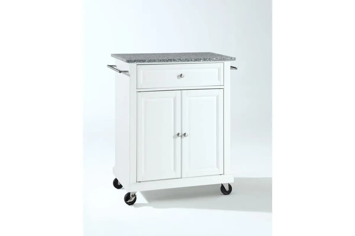 Solid Granite Top Portable Kitchen Cart/Island in White