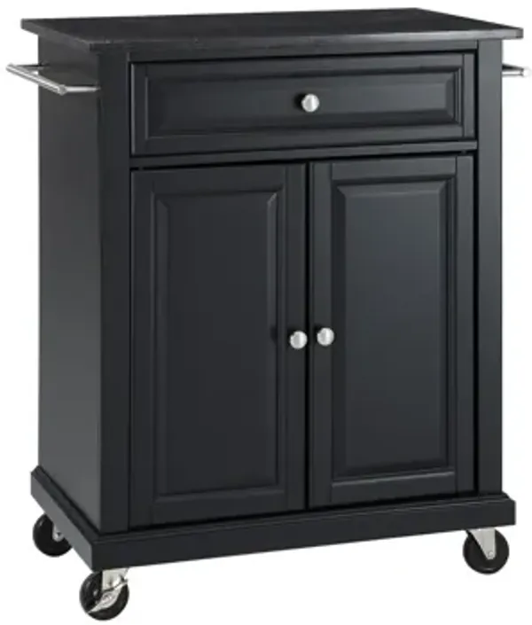 Solid Black Granite Top Portable Kitchen Cart/Island in Black