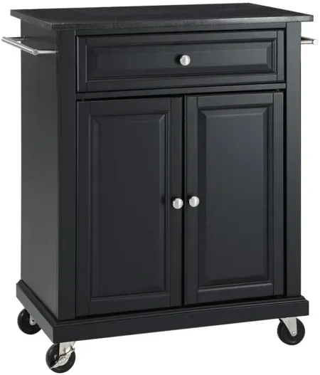 Solid Black Granite Top Portable Kitchen Cart/Island in Black
