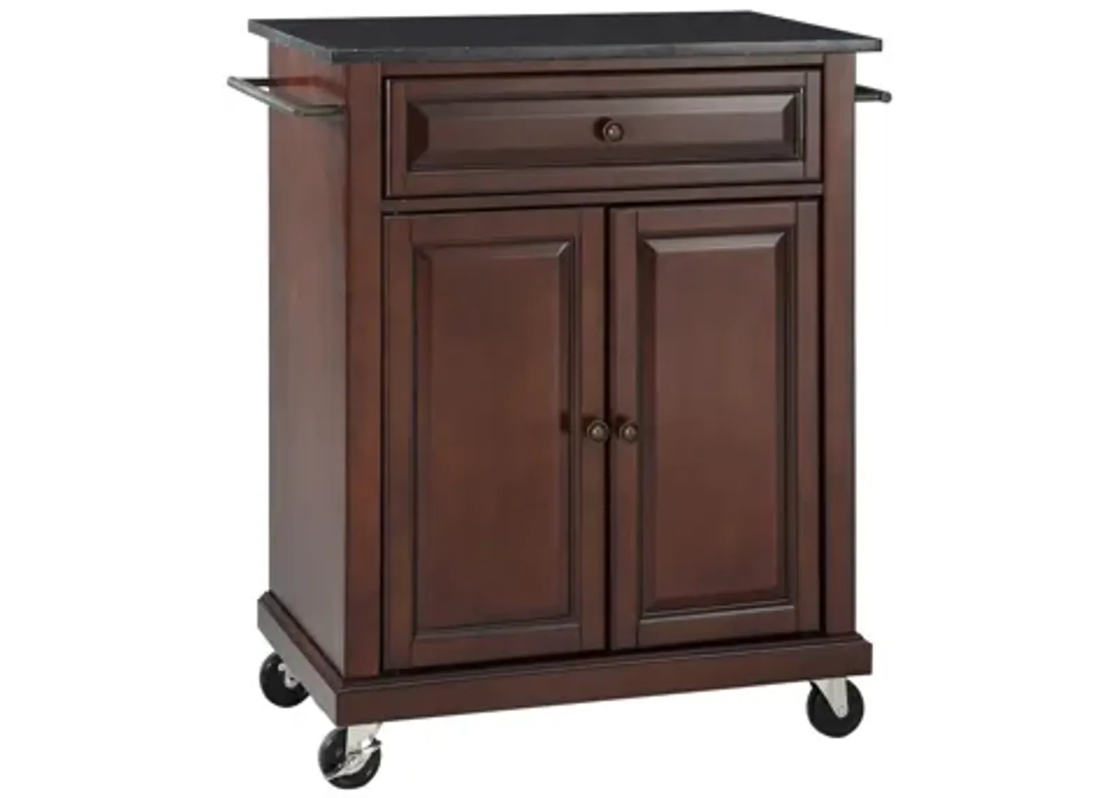 Solid Black Granite Top Portable Kitchen Cart/Island in Vintage Mahogany