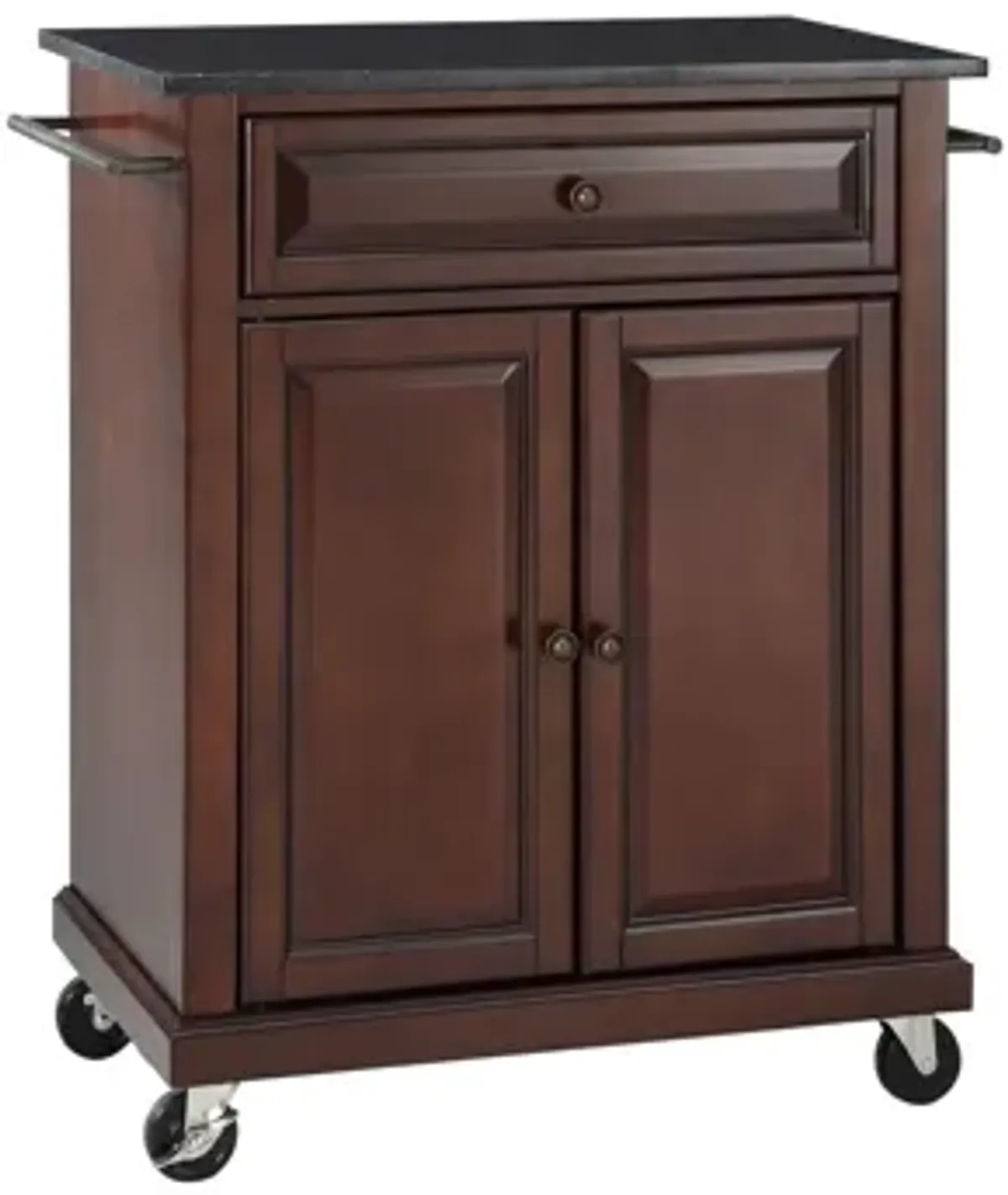 Solid Black Granite Top Portable Kitchen Cart/Island in Vintage Mahogany