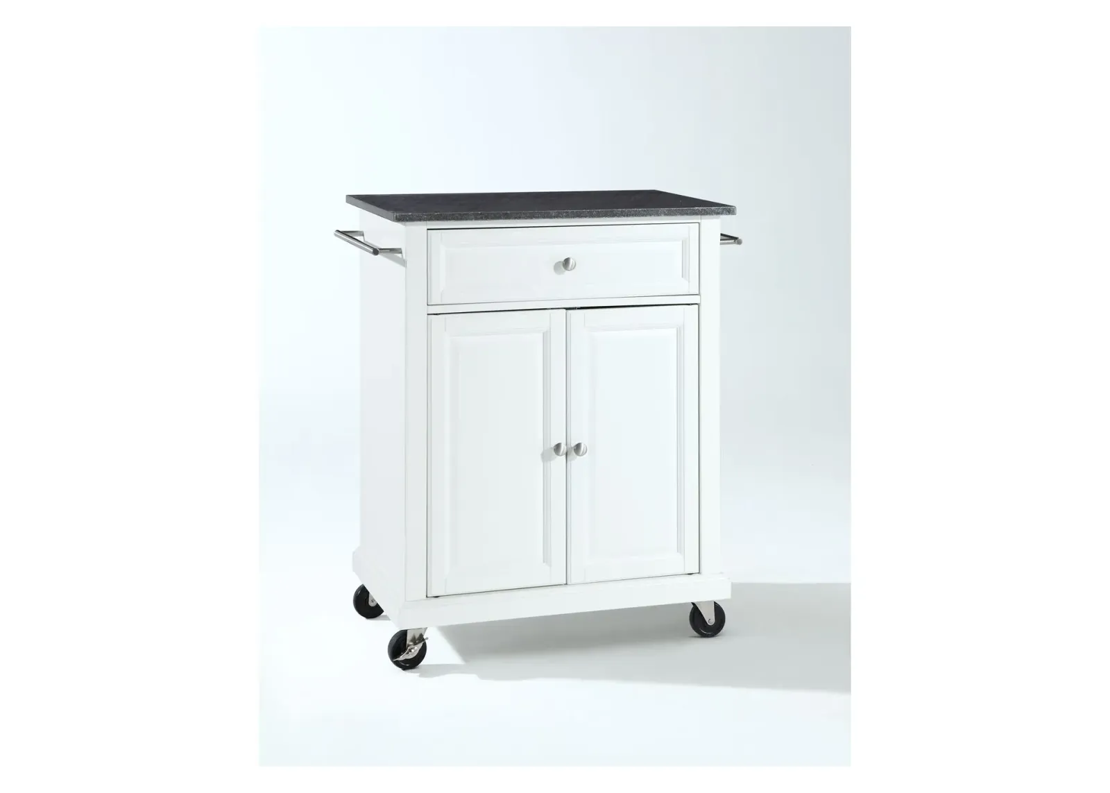 Solid Black Granite Top Portable Kitchen Cart/Island in White