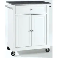 Solid Black Granite Top Portable Kitchen Cart/Island in White
