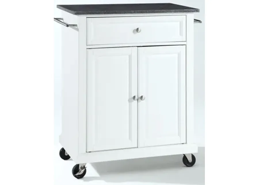 Solid Black Granite Top Portable Kitchen Cart/Island in White