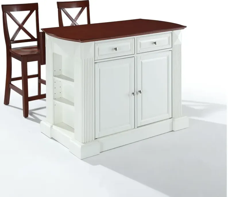 Coventry Drop Leaf Breakfast Bar Top Kitchen Island in White with 24