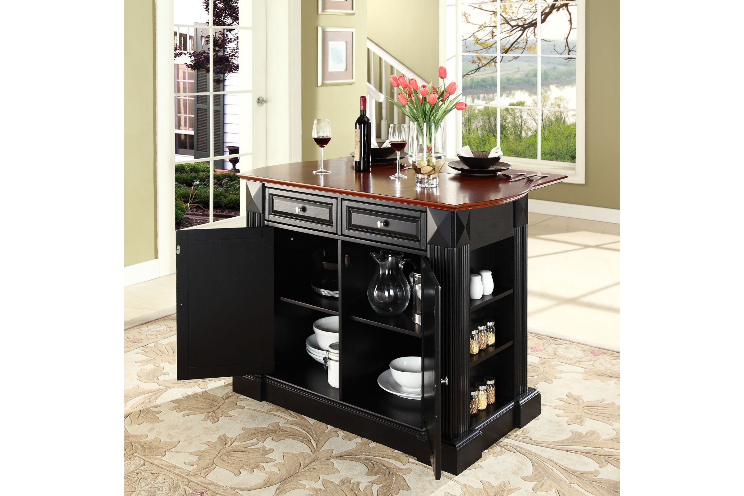 Coventry Drop Leaf Breakfast Bar Top Kitchen Island in Black