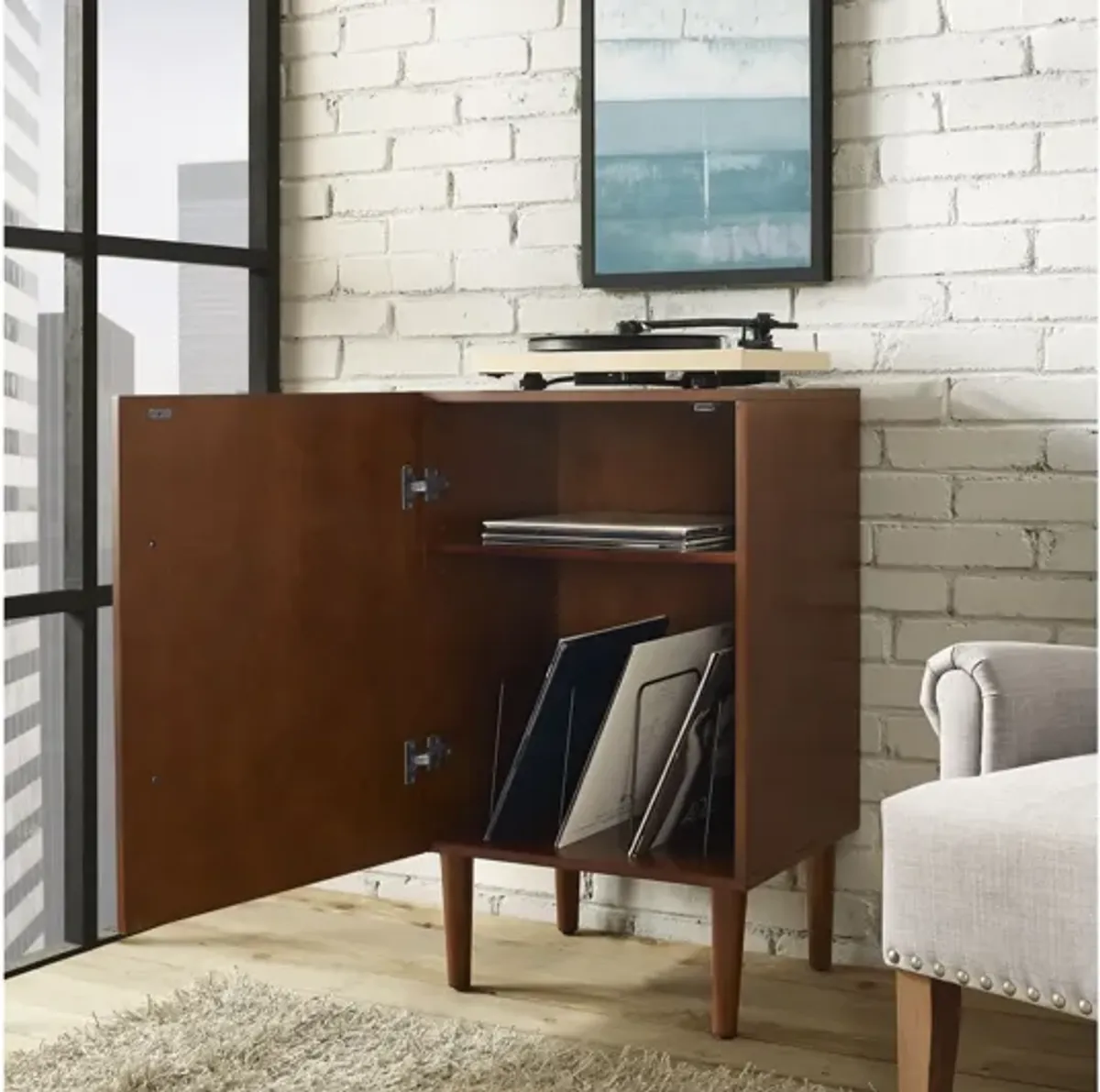 Everett Record Player Stand in Mahogany