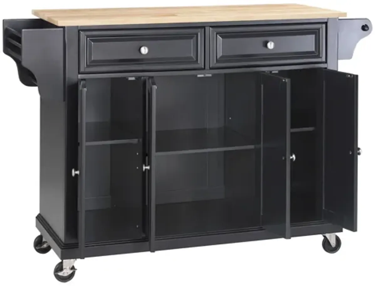 Natural Wood Top Kitchen Cart/Island in Black