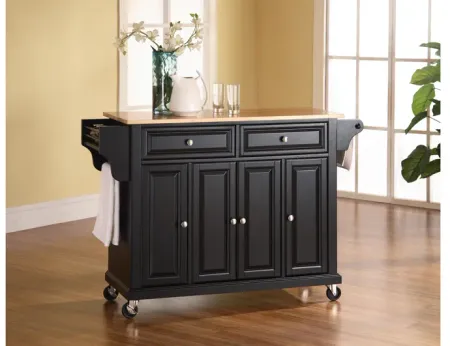 Natural Wood Top Kitchen Cart/Island in Black