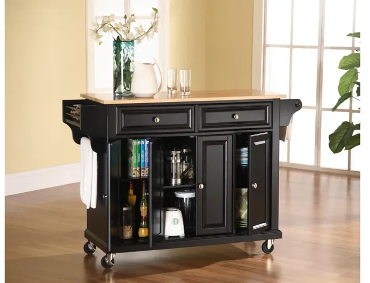 Natural Wood Top Kitchen Cart/Island in Black