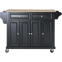 Natural Wood Top Kitchen Cart/Island in Black