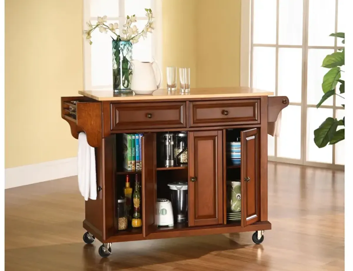 Natural Wood Top Kitchen Cart/Island in Classic Cherry